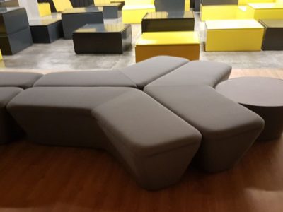 OUE Downtown - Modular sofa and customised fabric coffee table with acrylic top