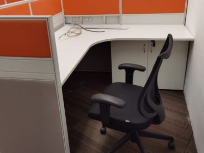 SembCorp (year 2021) - T40 Workstations with White L-shaped Desk and Black N703 Office Chair