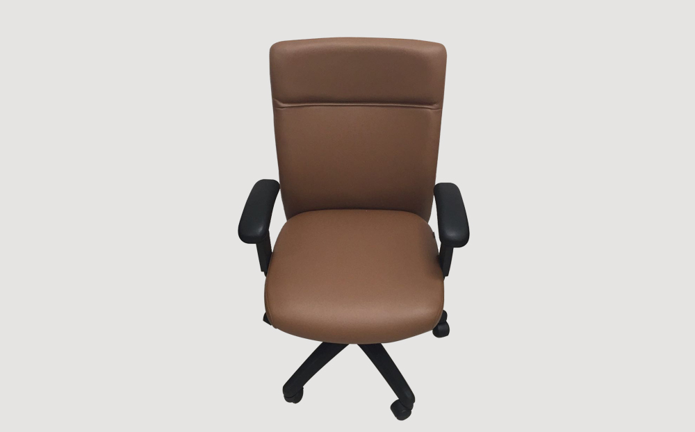 ergonomic mid back office chair PVC black frame brown seat castor wheels