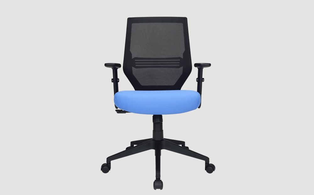 ergonomic mid back office chair mesh back black frame blue seat