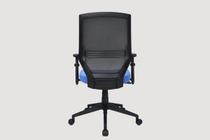 ergonomic mid back office chair mesh back black frame blue seat