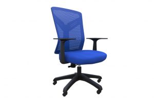 ergonomic mid back office chair mesh back black frame blue seat