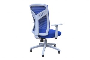 ergonomic mid back office chair mesh back white frame blue seat